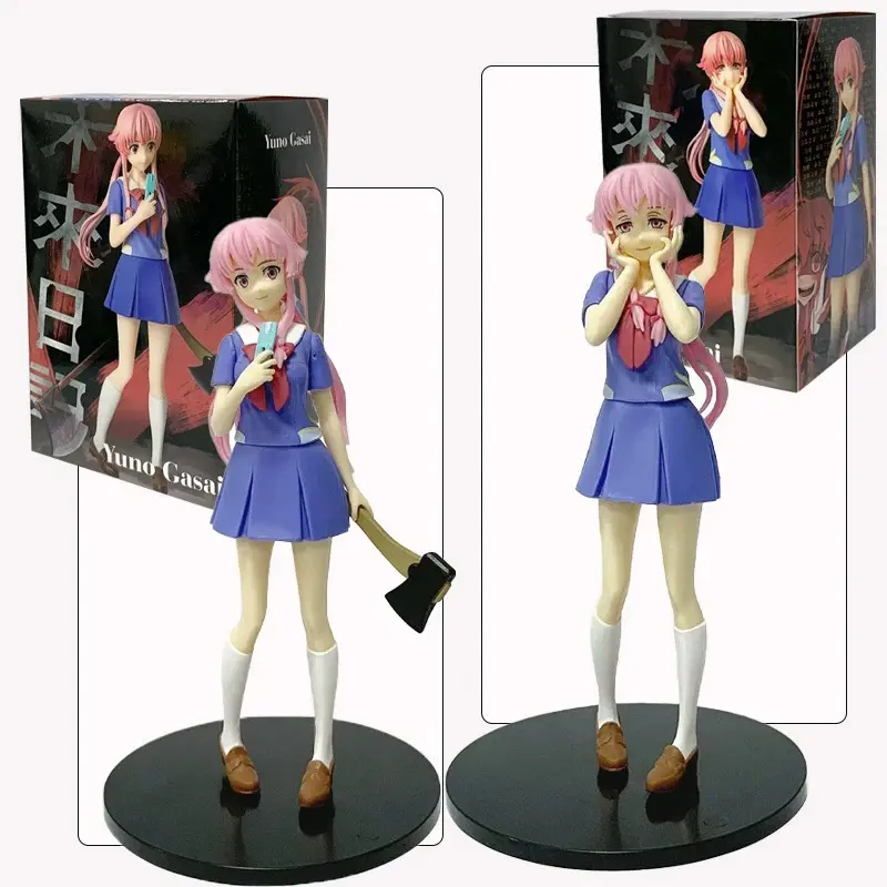 In stock 17cm Future Diary  Mirai Nikki Gasai Yuno Anime Uniform Dress Standing Posture Action Figure Model toys Thanksgiving