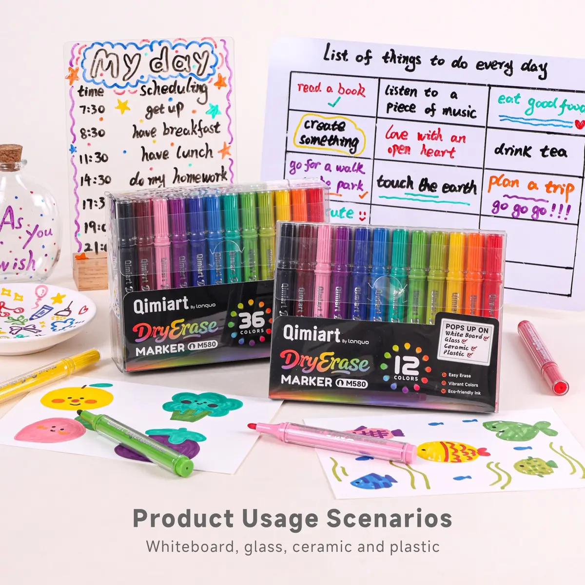36/12 Color Liquid Chalk Markers, Erasable Whiteboard Pens, Bold Dry Erase Markers, Vibrant Colors, Suitable for Whiteboards, Blackboards, Glass, Cars, Windows