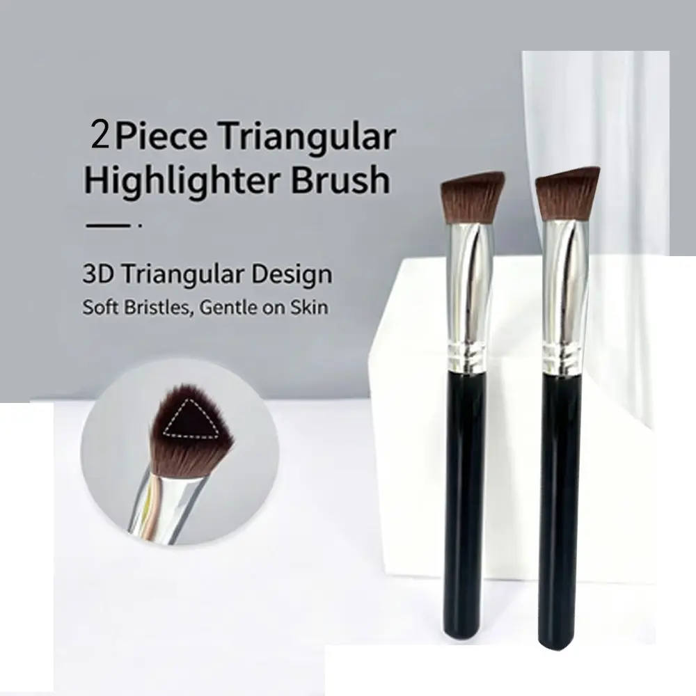 2Pcs Highlighter Brushes, Angled Triangular Highlighter Brushes, Soft Synthetic Fiber Face Concealer Brushes, Smooth Handle, Beauty Makeup Tools
