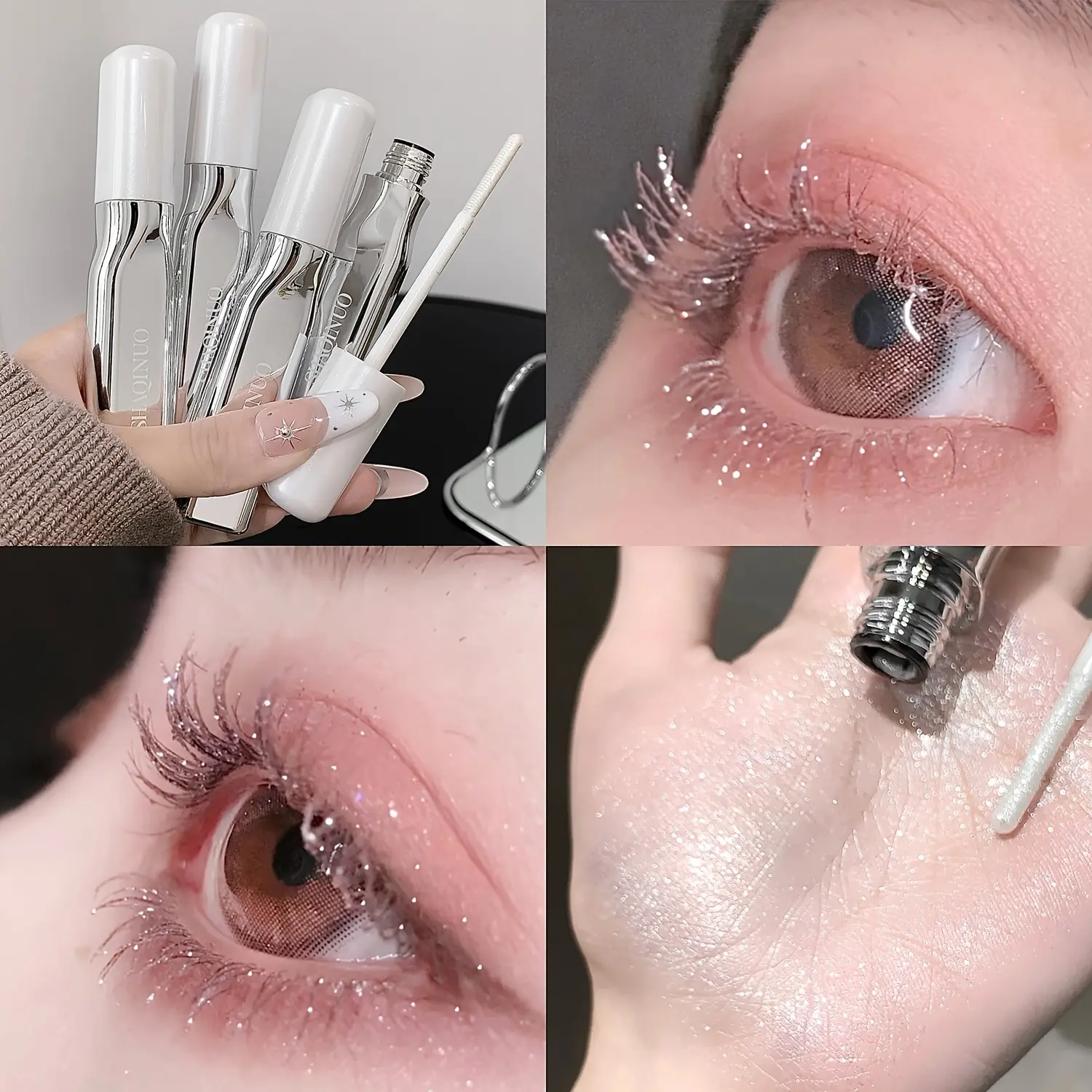 Glitter Long Lash Mascara - Waterproof Cosmetics, Lightweight Brush-On Formula for Lengthening, Volumizing, Smudgeproof Curling Eye Makeup with Rhinestones, Brush-On Mascara, All, Shine Enhancing, Stay Power Mascara