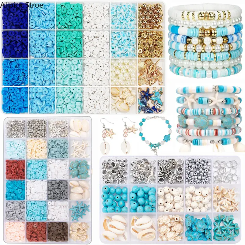 Ocean Summer Clay Beads Bracelet Making Kit, Coastal Friendship Bracelet DIY Jewelry Making Set, Beads for Bracelets, Necklaces & Earrings, Beach Craft Kit for Girls, Teens, Gifts & Summer DIY Projects