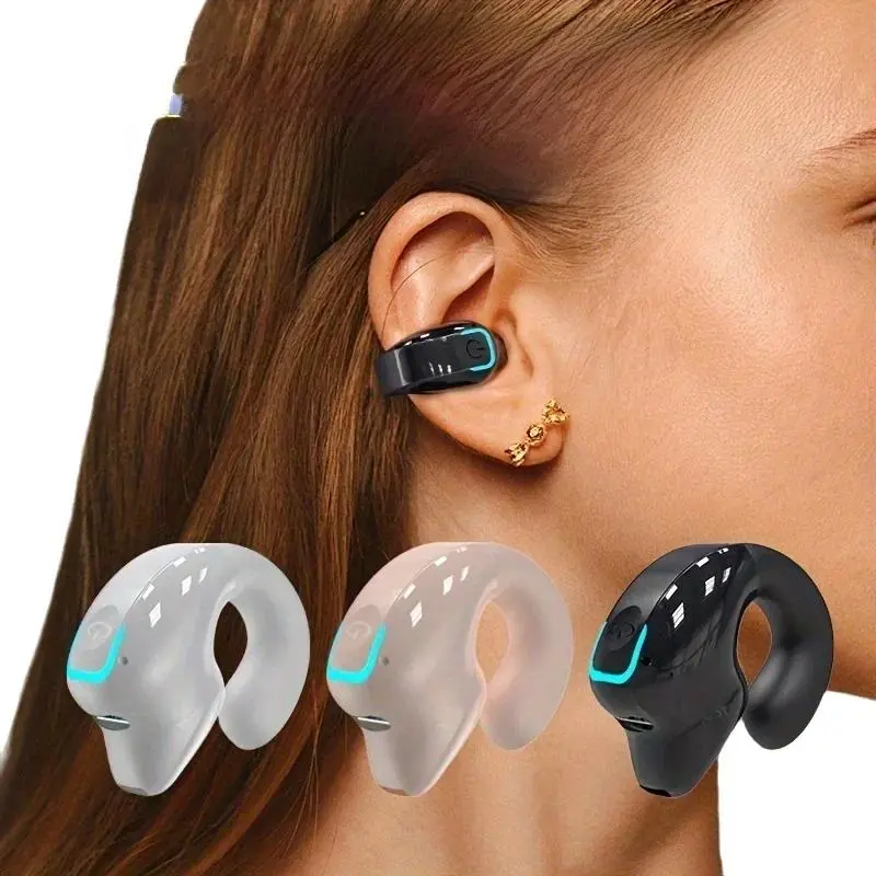 Clip-On Bone Conduction Wireless Bluetooth Headphones with Mic, Low Latency, Noise Canceling, Secure Anti-Slip In-Ear Design, High-Quality TWS Audio, Single Unit, Portable Sport Auriculares, Unique Birthday Gift, AirPods Case Compatible, Classroom Use