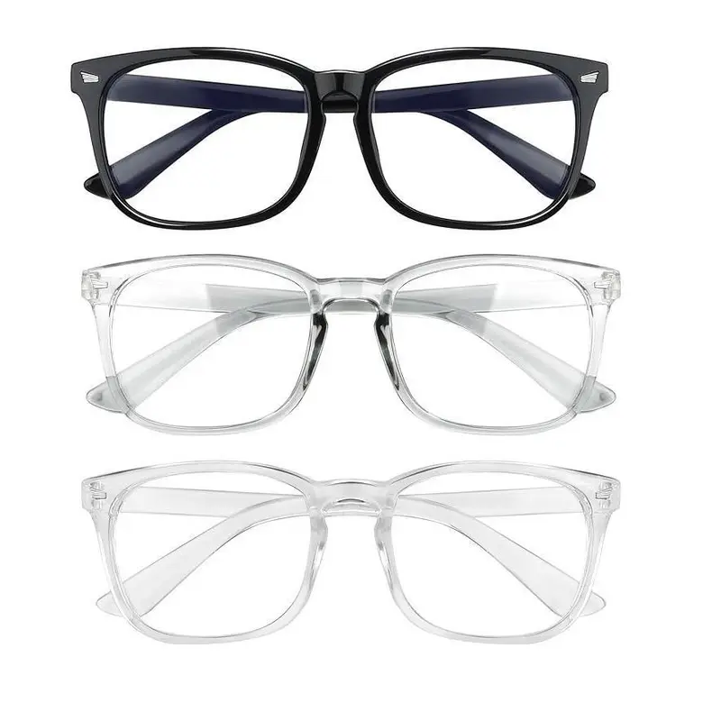 Anti-Eyestrain Eyewear Blue Light Blocking Plastic Computer Glasses - 1/2/3 Pack (Black 1 Pack, Grey, Transparent) for Office, Gaming, Screen Use (TV, Phones) Fashion Frames
