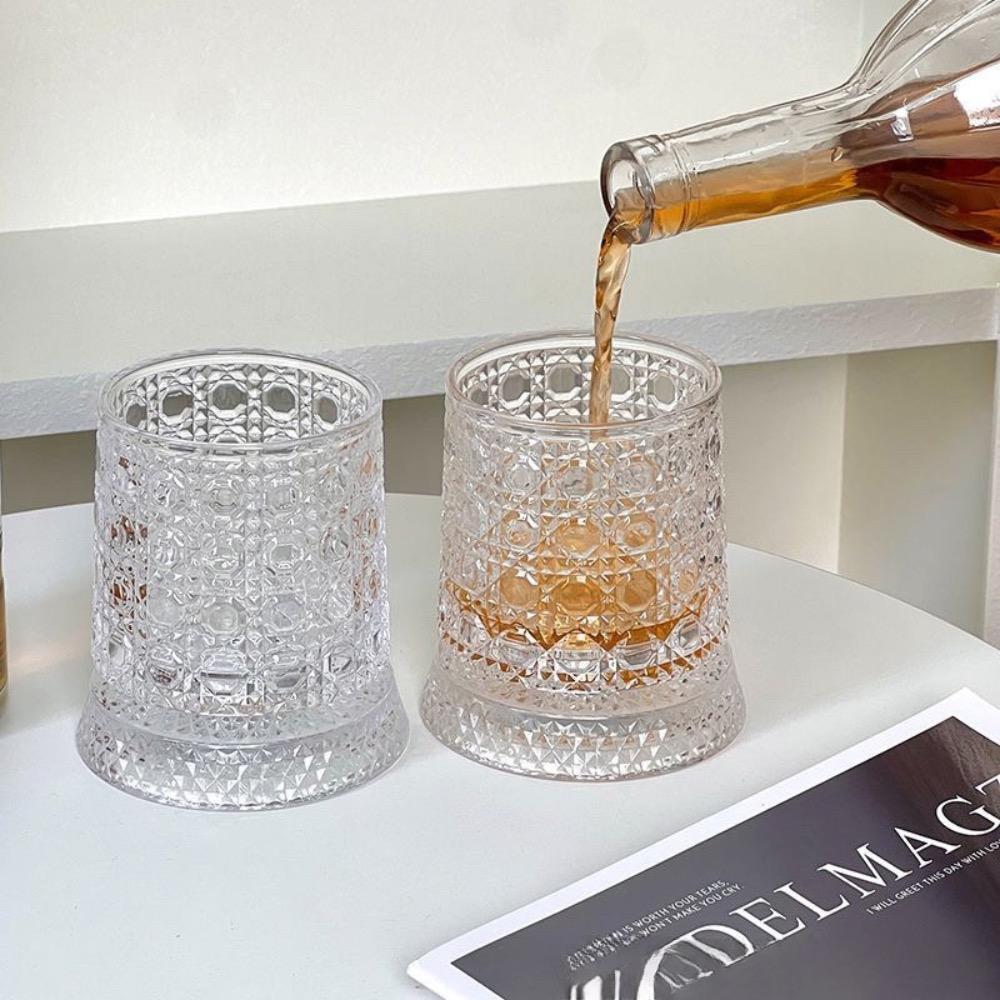 Rotating whiskey glass, stress-relief tumbler, light luxury embossed glass cup (set of two)