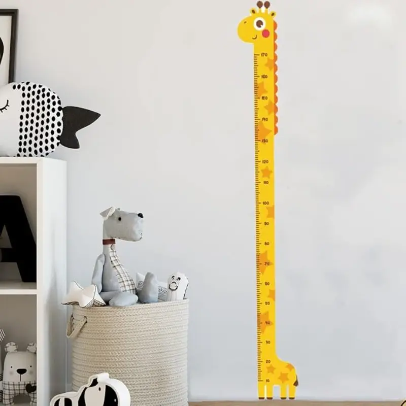 Cute Giraffe Height Chart Decorative Sticker, Easy Peel and Stick, Colorful Tail PVC Growth Measurer, Ideal for Bedroom, Nursery, Classroom Decor