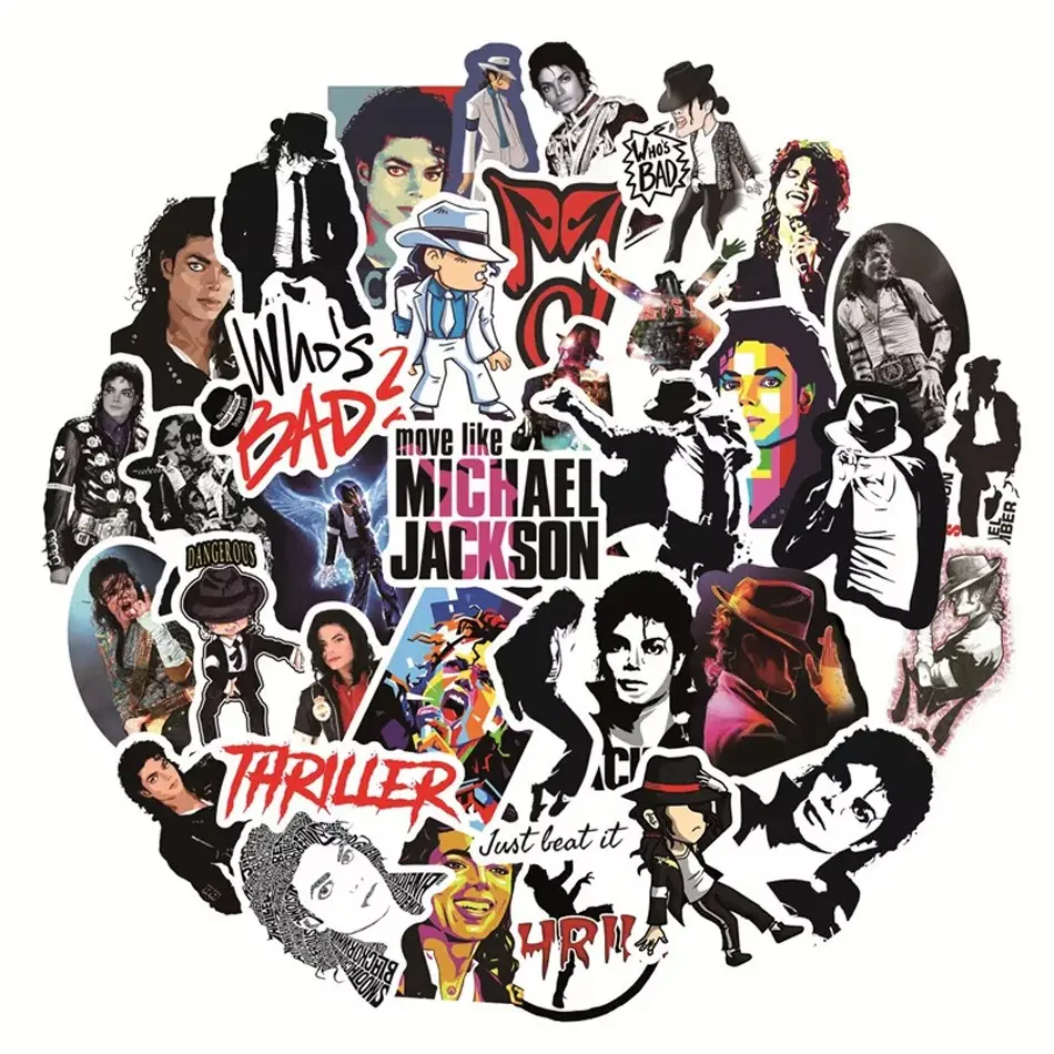 Michael Jackson Graffiti Stickers Set, 50 Pieces, for Water Bottles, Laptops, Phones, Bicycles, Suitcases, Skateboards, Kids & Adults