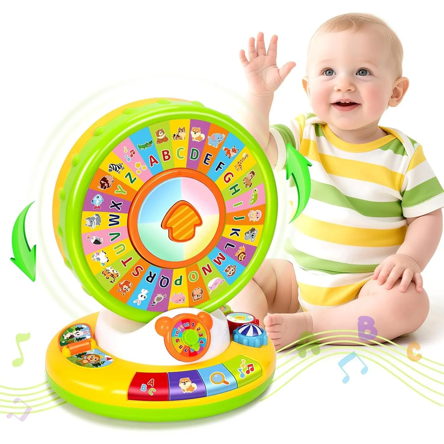 Spin & Sing Alphabet Wheel Baby Sound Toy - Unisex 1-3 Years, Interactive with Lights & Animal Sounds, Christmas Birthday Gift for 12-18 Month Toddlers, 1 Size Baby Musical Learning Toy, One Size