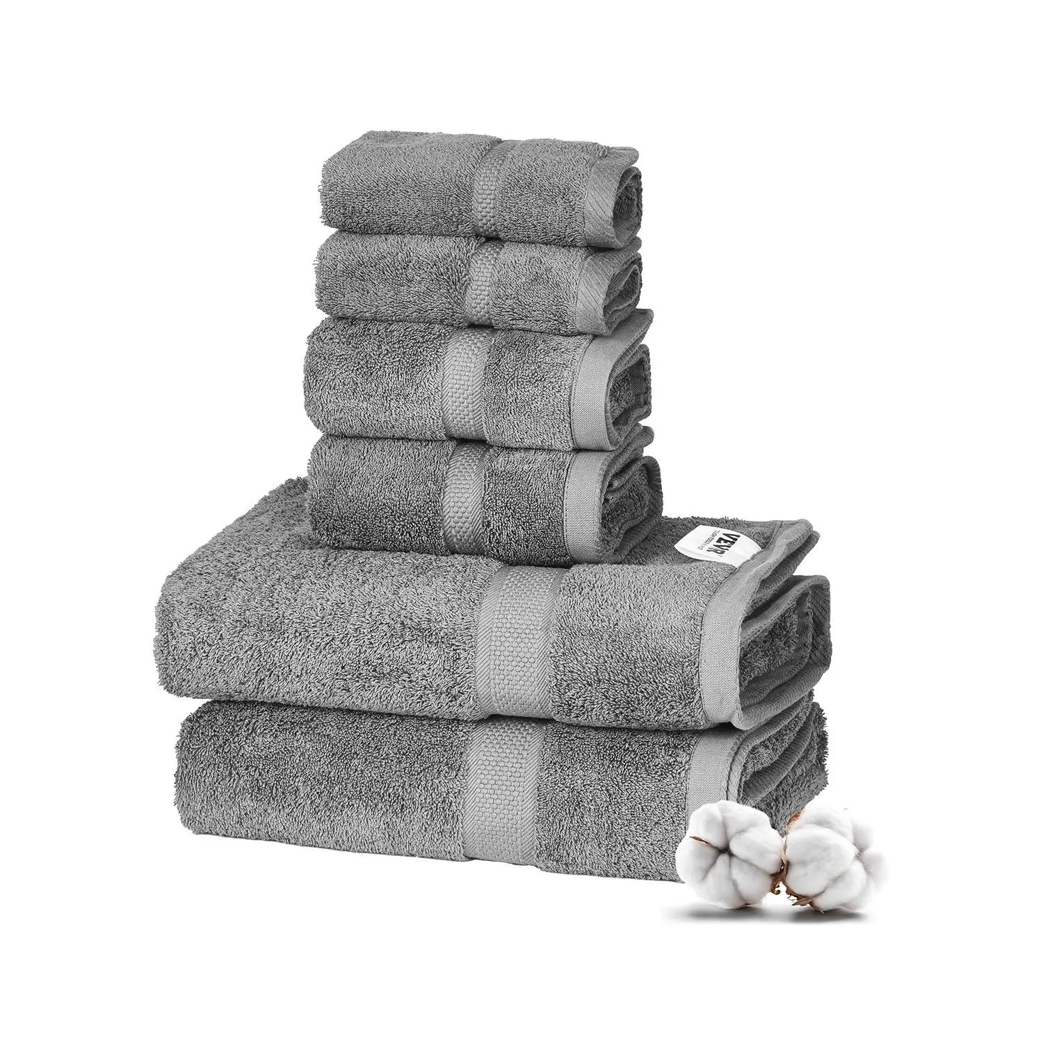 【Summerfinds】VEVOR 6-Piece Towel Set, 600 GSM 100 Cotton Towels for Bathroom, 2 Bath Towels, 2 Hand Towels and 2 Washcloths, Highly Absorbent Quick Drying Bathroom Towels for Bathroom, Gym, Hotel, and Spa