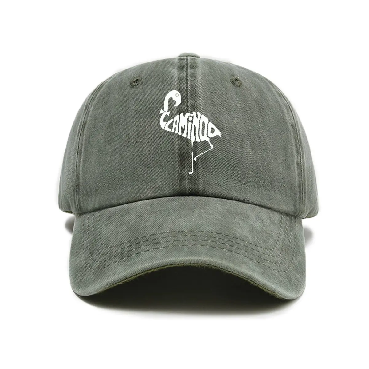 Green Baseball Cap Flamingo Letters Art Graphic Printed Washed Cotton Vintage Unisex Dad Hat Trendy Cool Fashion Casual Streetwear Outdoor Adjustable Sun Trucker Hat Everyday Headwear Summer Travel Beach Gift For Men Women Friend