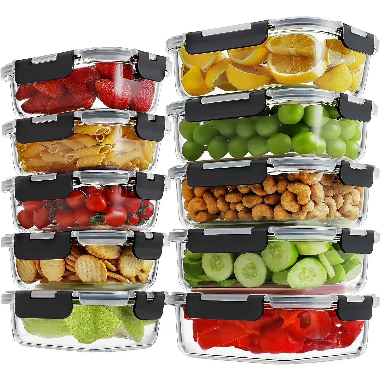 10 Pack Borosilicate Glass Meal Prep Containers with Locking Lids, Glass Food Storage Containers Set, Airtight Lunch Bento Boxes, BPA-Free & Leak Proof, 36oz & 14oz, Freezer, Oven Safe: Home & Kitchen
