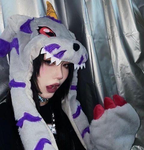 Digimon Adventure Gabumon Hat Anime Peripheral Plush Toy Cos Anime Figure Two-dimensional Cartoon Kawaii Scarf Gloves Gift