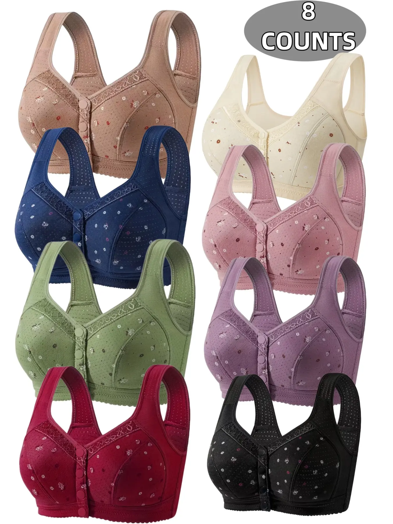 Women's Floral Print Push Up Buckle Bra, Soft Comfortable Breathable Bra, Women's Lingerie for All Seasons