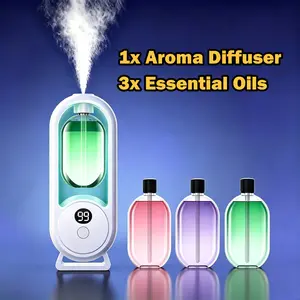 Household Mini Aroma Diffuser, Timing Automatic Mist Maker with 3 Essential Oils, 5 Spray Modes, USB Rechargeable, Bubble Bag Packaging