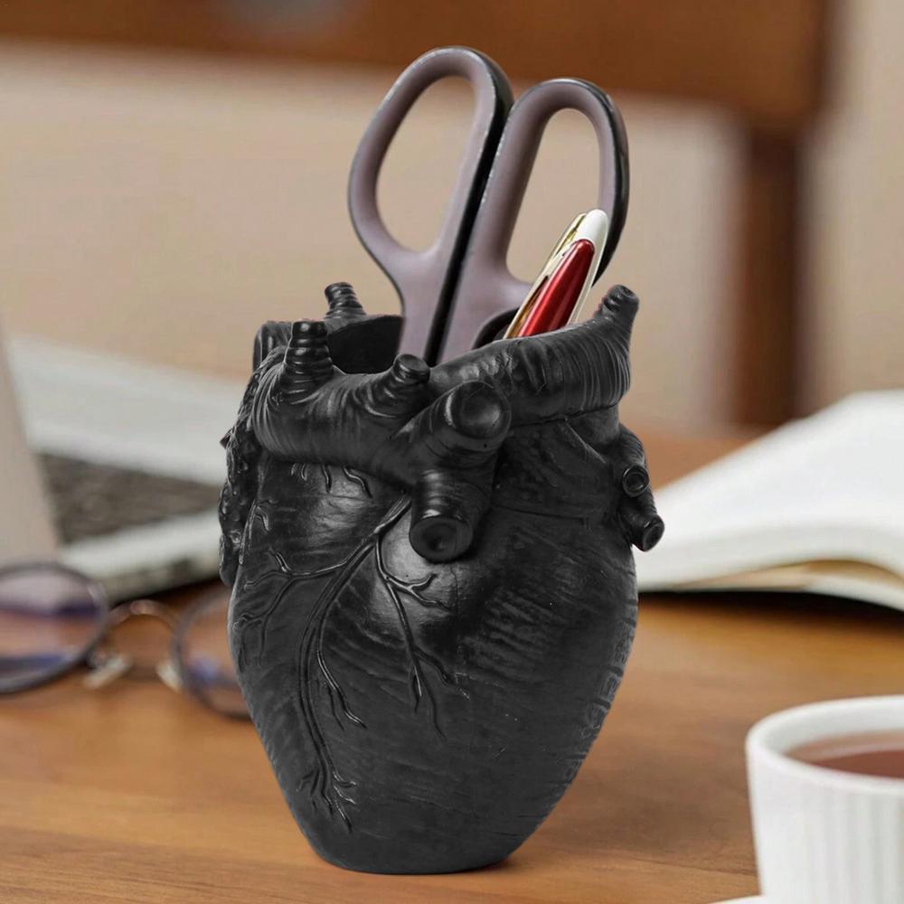 Gothic Anatomical Heart Resin Pen Holder Spooky Desk Organizer Unique Creepy Decor For Horror Fans Office Stationery Storage Halloween Home Decor Gift For Goth Dark Aesthetic Lovers