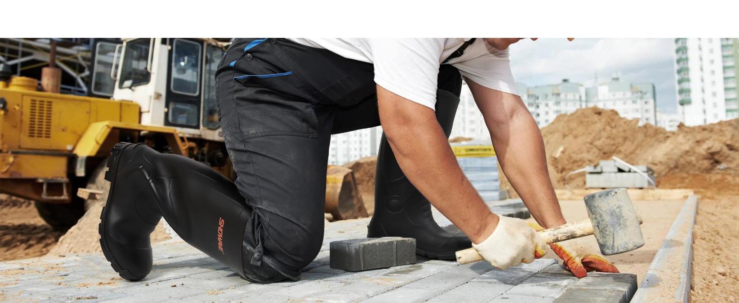 Steel Toe Rubber Work Boots for Men Waterproof Durable Concrete Boots for Hunting Manufacturing Construction