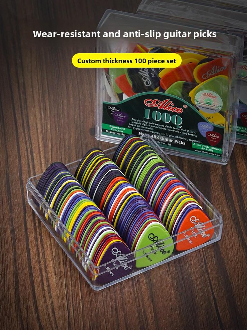 100-piece guitar picks, with storage box, mixed pack, in various colors, 6 different thicknesses, suitable for bass, electric guitar, acoustic guitar, metal guitar, ukulele