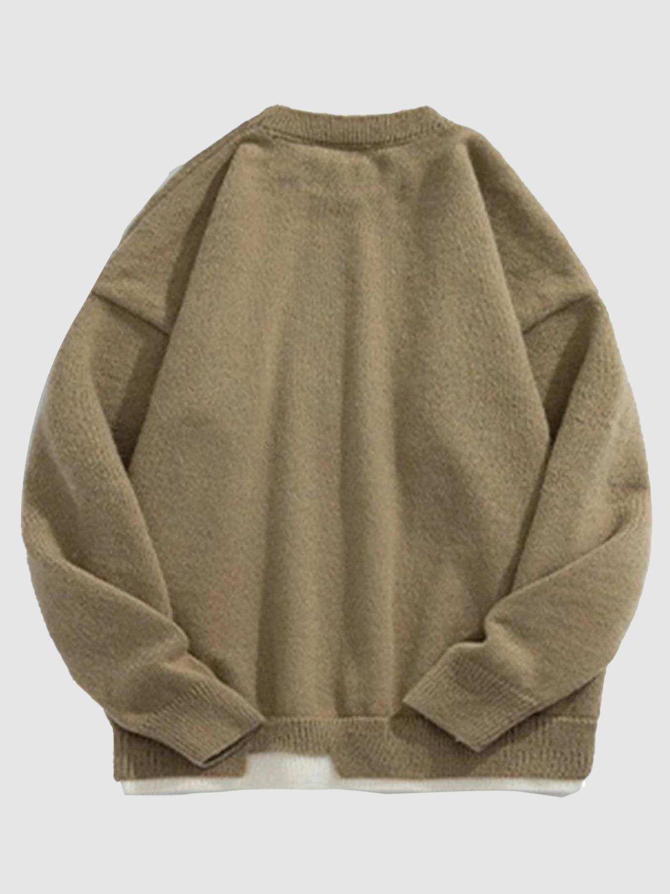 Unisex Men's Letter Print 2 in 1 Sweater, Loose Vintage Long Sleeve Crew Neck Jumper, Men's Knitwear for Daily Wear