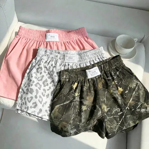 3 pieces, women's Y2K American retro leopard print+dead branch camouflage print+solid color loose casual sports American Style Comfy Summer Shorts, side pocket design, summer daily commuting home dating travel outfit, casual streetwear bottoms
