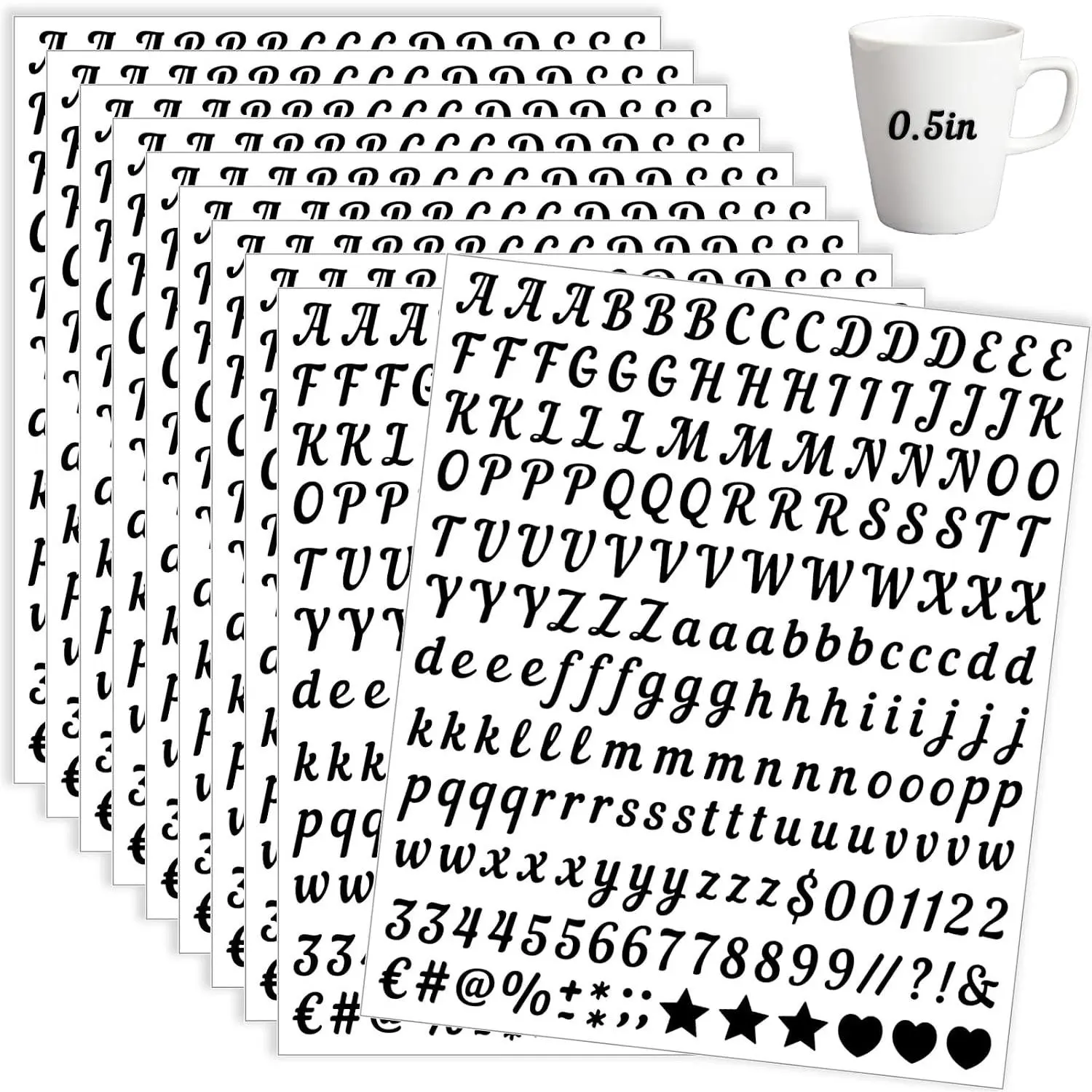 2000 Pcs 1/2 Inch Cursive Vinyl Letter Stickers, 10 Sheets Self-Adhesive Waterproof Alphabet & Numbers for Scrapbooking, Crafts, Water Bottles, Mailboxes, DIY (Black)Gift