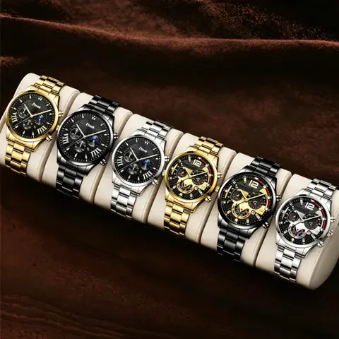 6pcs Men's Analog Quartz Fashion Watches Set, Fashionable Watches Stylish Timepieces for Everyday Wear, Elegant Accessories for Men, Perfect Gift Set for Any Occasion
