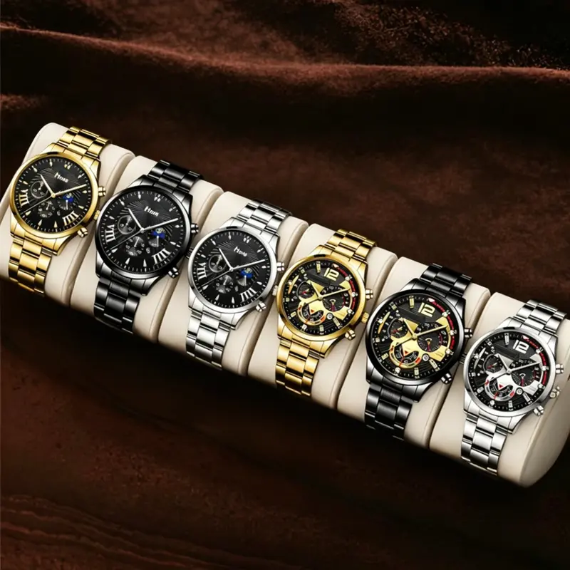 6pcs Men's Analog Quartz Fashion Watches Set, Fashionable Watches Stylish Timepieces for Everyday Wear, Elegant Accessories for Men, Perfect Gift Set for Any Occasion