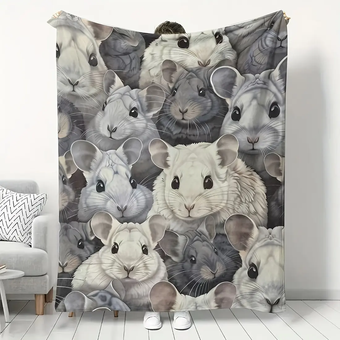 Dhakalrlde Soft Flannel Fleece Throw Blanket, Preppy Style Digital Print Chinchilla Pattern, Lightweight, Warm, Cozy, Polyester, With Knitted Craftsmanship, For Sofa, Travel, Outdoor, All Seasons, Perfect Comfort Gift For Everyone