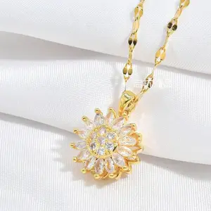 Titanium Steel Necklace with Rotating Daisy Pendant for Women Fashion Accessories