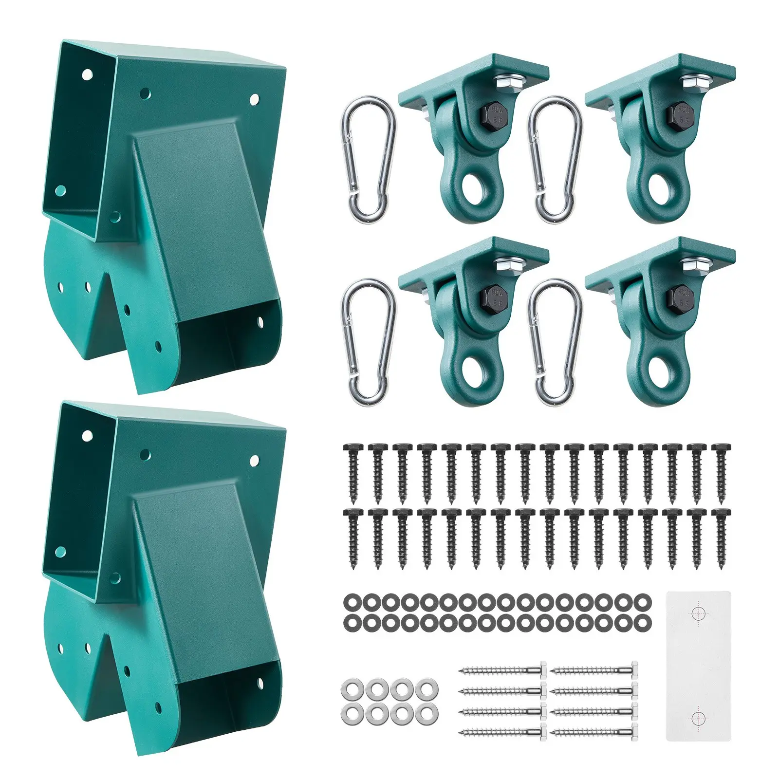 VEVOR Swing Set Brackets, Heavy-Duty A-frame Set Hardware, with 2 A-Frame Swing Brackets 4 Hangers, Sturdy for Playground Backyard Park Equipment Mounting Parts Outdoor, Hardware Included, Green
