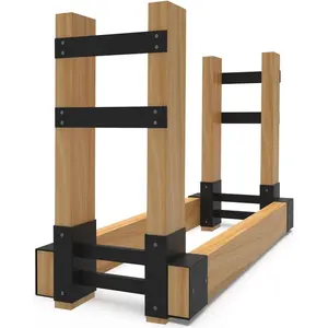 Outdoor Firewood Rack Brackets Kit for Fire Wood Pile Storage, Adjustable log stacking Stand Holder for 2x4 lumber, Black, Set of 2