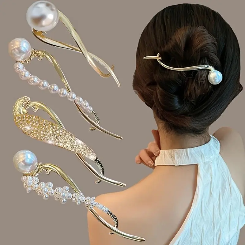 4pcs Premium Fishtail Hair Clips, Back-of-Head Updo Claw Clip, Elegant Barrette, Frog Clip, Twist Clip, Hair Accessories