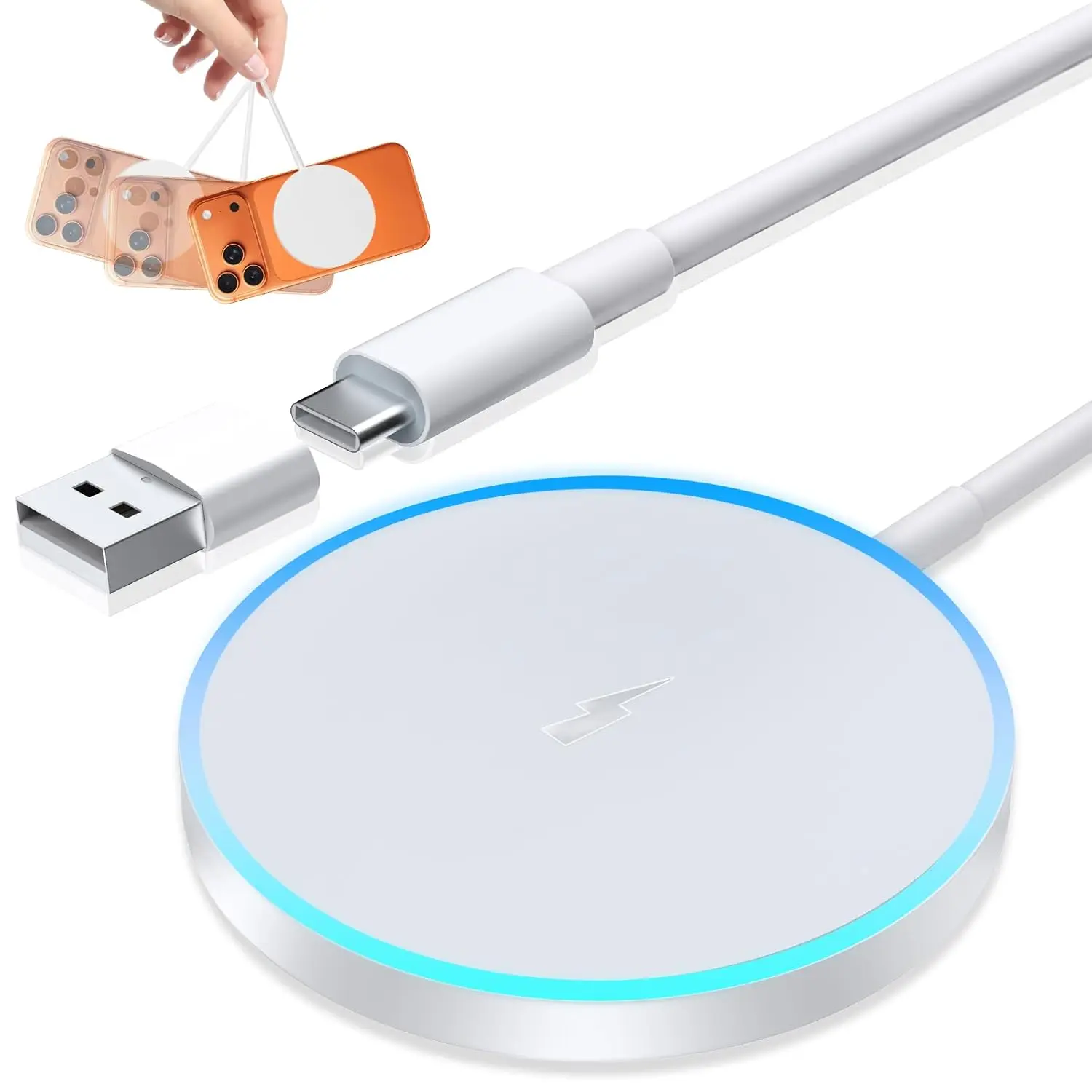 Wireless Charger 15W Max Magnetic Fast Charging Pad Mat for iPhone 17 16 15 14 13 12 11 Pro Max/Mini/Plus/XR/X/8, Samsung Galaxy S23/S22/S21/S20/S10/Buds, Case Friendly, Black