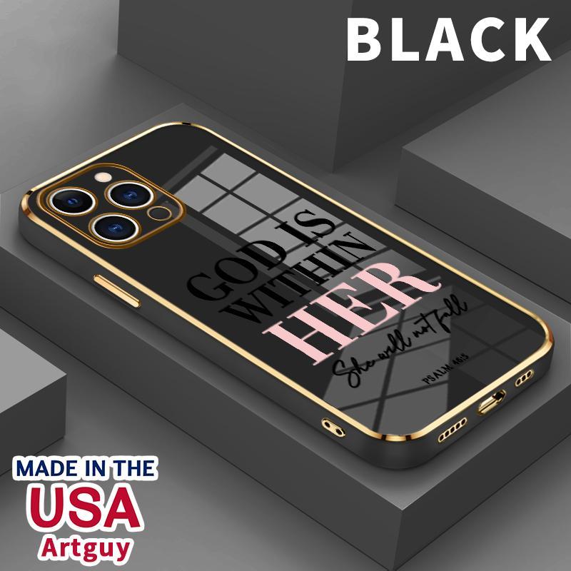 Electroplated Golden Edge Phone Case Compatible with iPhone 17 16 E Pro Max 15 Plus 14 13 12 11 Air God is Within Her Pattern Rugged Durable Shockproof Anti-Scratch Soft Silicone Case