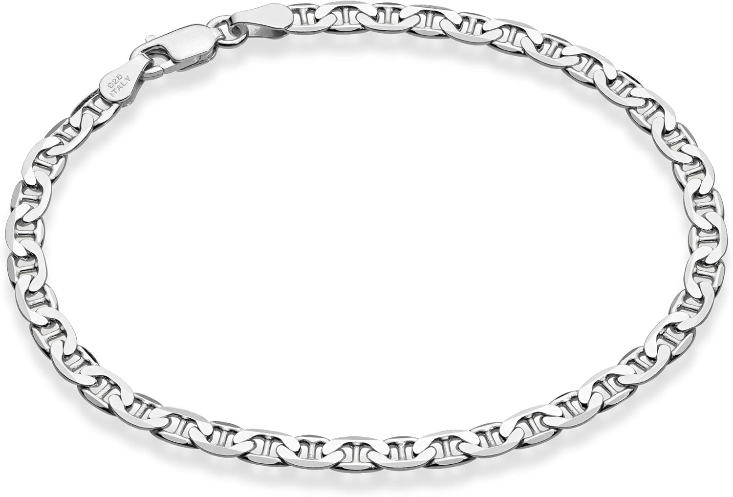 925 Sterling Silver Italian 3mm, 4mm Solid Diamond-Cut Mariner Link Chain Anklet Ankle Bracelet for Women, Made in Italy