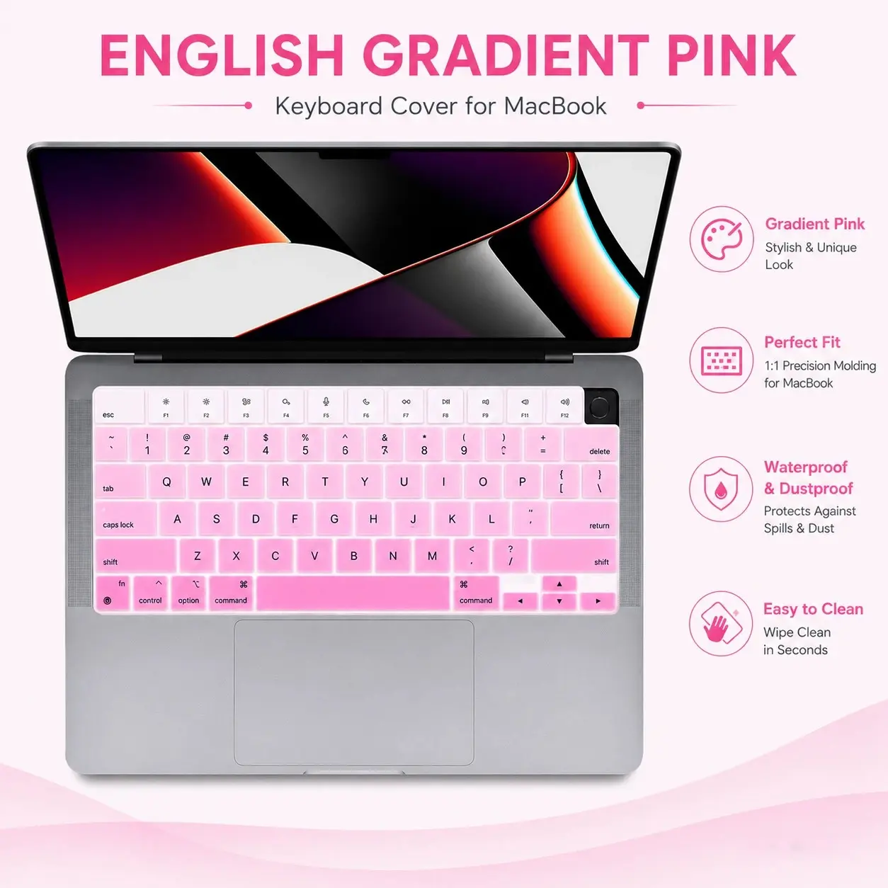 1pc Colorful Gradient Keyboard Cover Skin US ASIN Layout compatiblae with MacBook Air Pro M1 M2 M3 M4 M5 2021-2026, 2026 Neo 13" A18 Pro A3404 Ultra Thin Silicone Protector Laptop Keyboard Covers