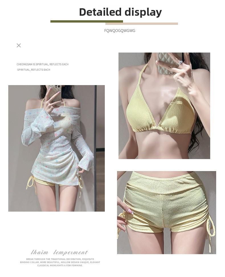 Women's three-piece swimsuit set, long-sleeved for sun protection, with a fresh star print, sweet and charming, suitable for beach wear