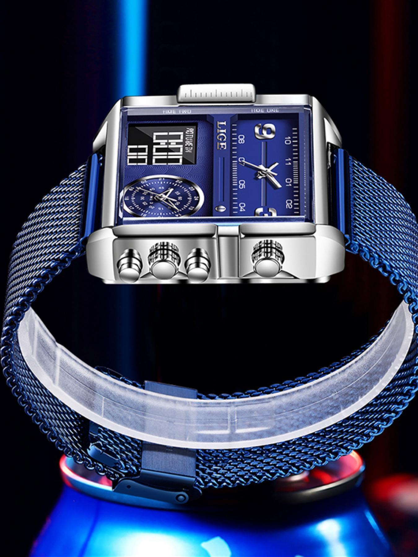 Men's Square Design Multifunctional Digital Quartz Watch, Modern Fashionable Wristwatch, Square Dial Wristwatch, Fashion Waterproof Watch for Party, Daily Decor, Trendy All-match & Exquisite Watch for Birthday Gift with Box