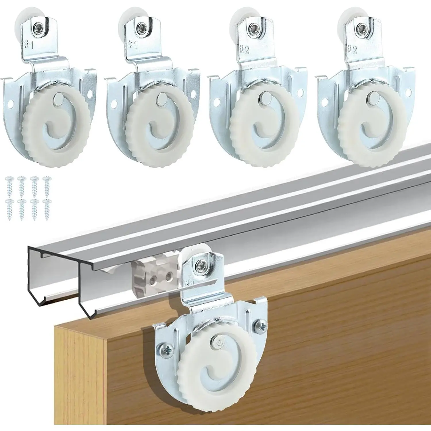 4 count Sliding Closet Door Hardware Rollers Set with 8 Screws,Sliding Wardrobe Door Hardware-Roller,Adjustable Door Hooks,Clcoset Door Rollers,for Top-Hung Sliding Doors Hardware