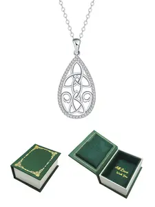 Teardrop Trinity Celtic Knot Necklace With Magic Book Jewelry Box, Good Luck Jewelry Birthday Gift for Women Her Wife Mom