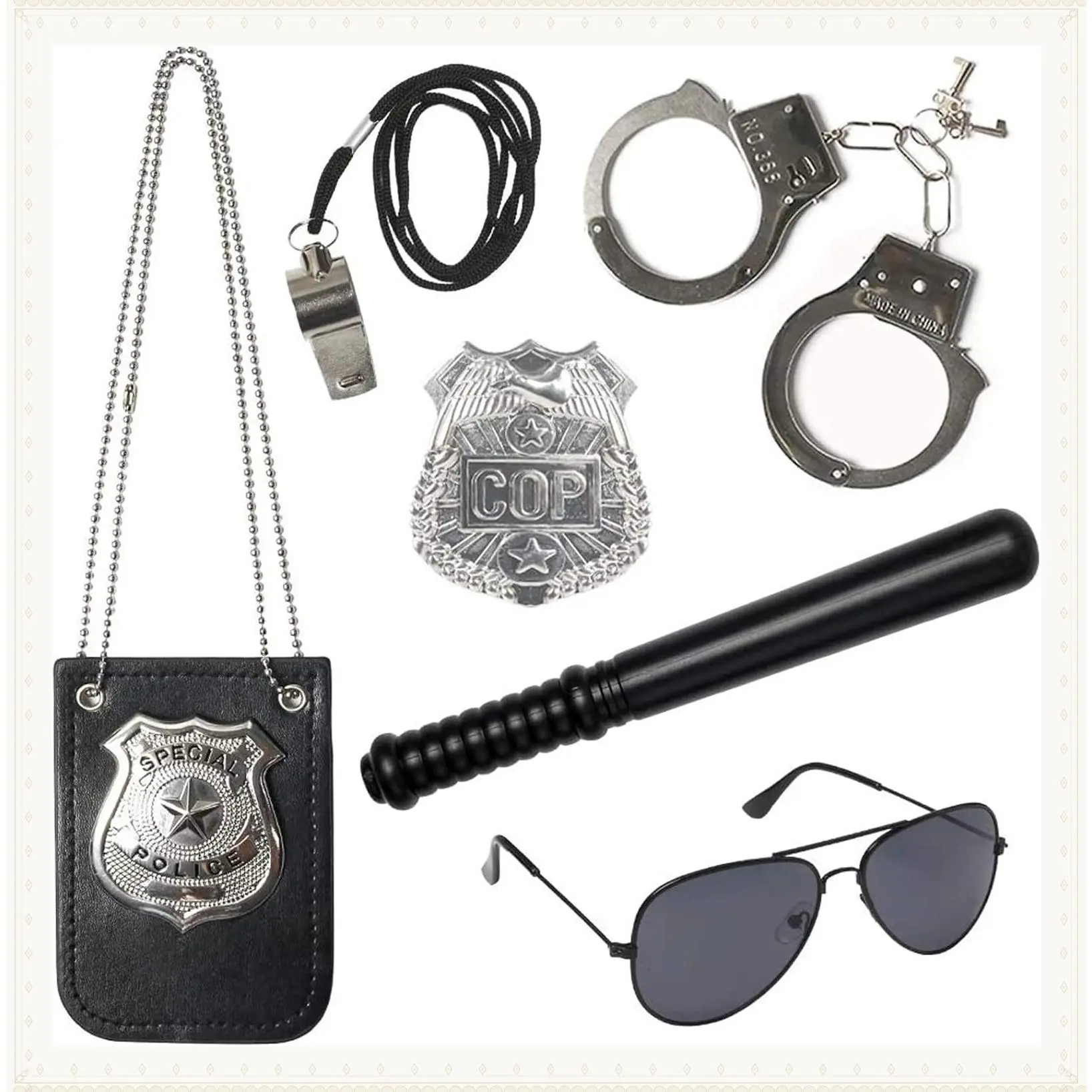 6PCS Police Toys, Police Pretend Play Set for Kids Boys and Girls | Including Metal Toy Handcuffs Badge Baton Sunglasses WhistleGift