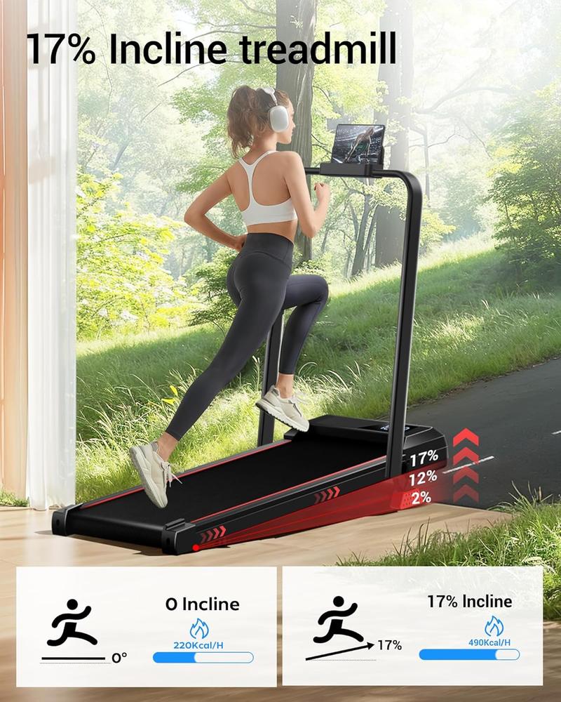 3-in-1 Portable Under Desk Treadmill, 17% Incline Walking Pad Treadmills for Home and Office, Folding Treadmill with 2.5 HP Quiet Brushless, 300 LBS Capacity