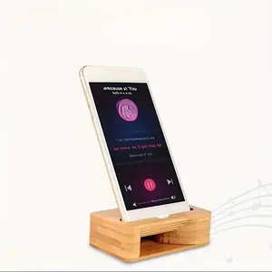 1pc Bamboo Phone Stand, Mini Speaker, Amplification Feature, Compatible with All Smartphones, Phone Holders