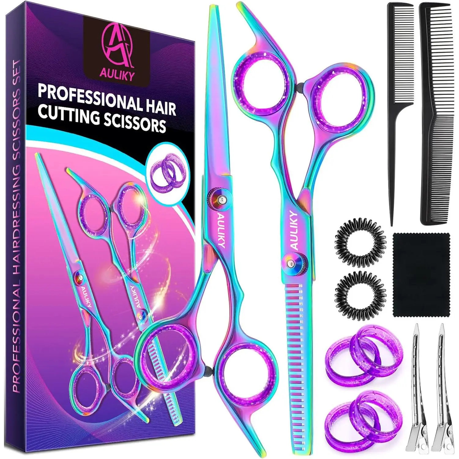 6.7" Professional Hair Cutting Scissors Kit, Stainless Steel Thinning Scissors for Barber, Salon, Home Use, Men & Women