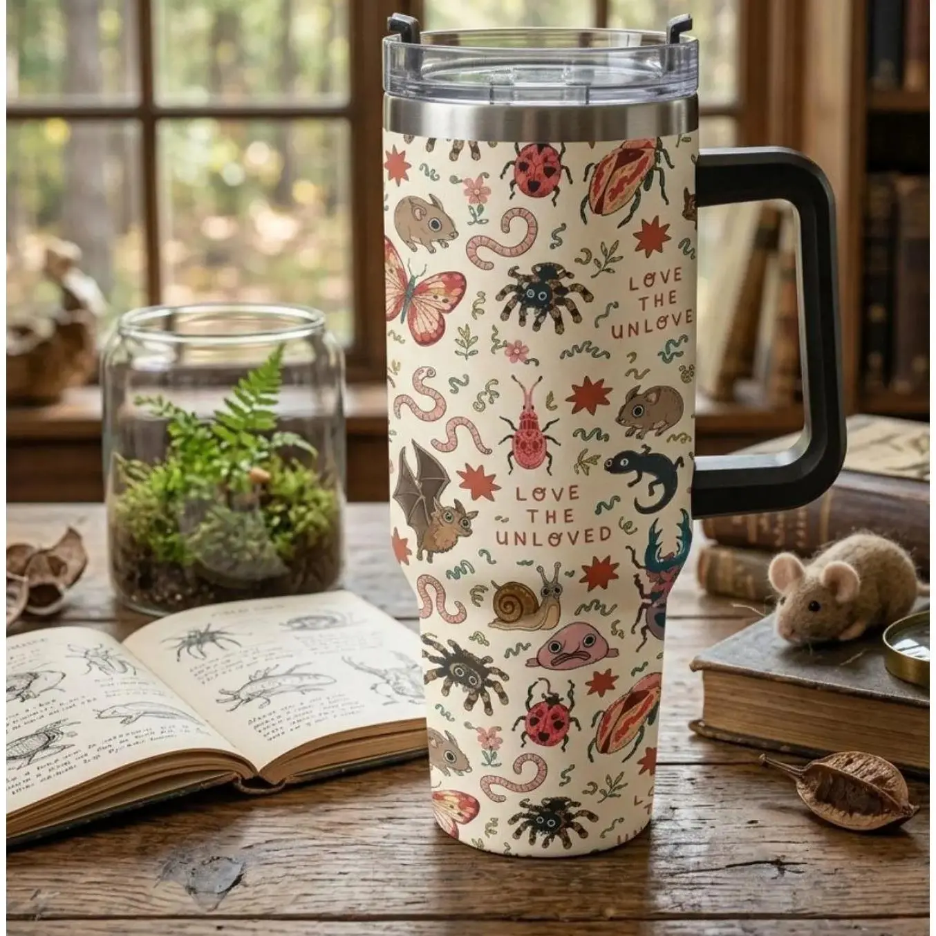 Love The Unloved Tumbler, Creepy Cute Animal Travel Mug, Cottagecore Goth Cup, Weird Nature Lover Gift, Quirky Bug Bat Snail Insulated Cup Sports Water Bottles