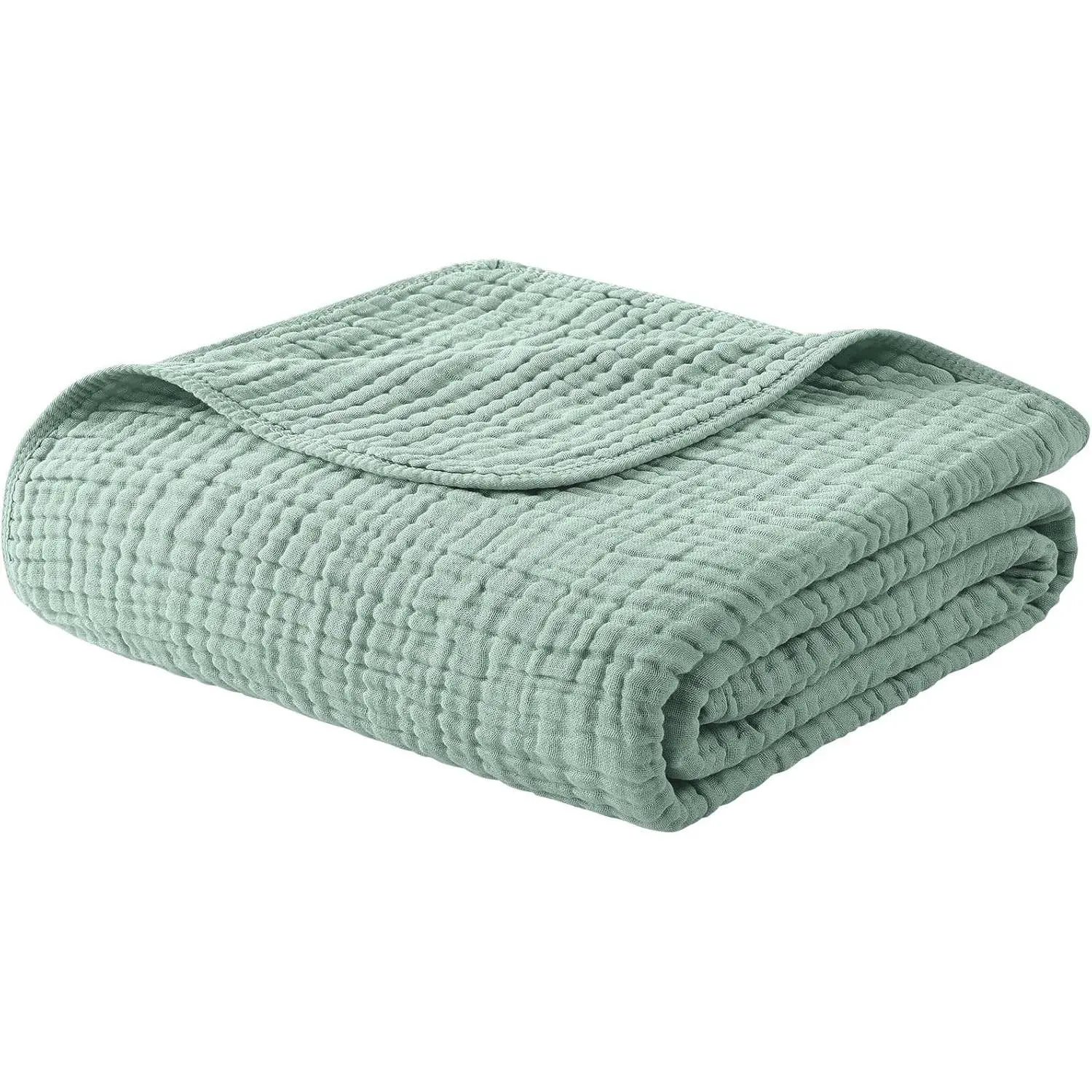 Muslin Blanket 100% Organic Cotton Throw Large 50" x 60" for Bed Couch Summer Gauze Blanket for Adults Lightweight and Breathable Dark Green