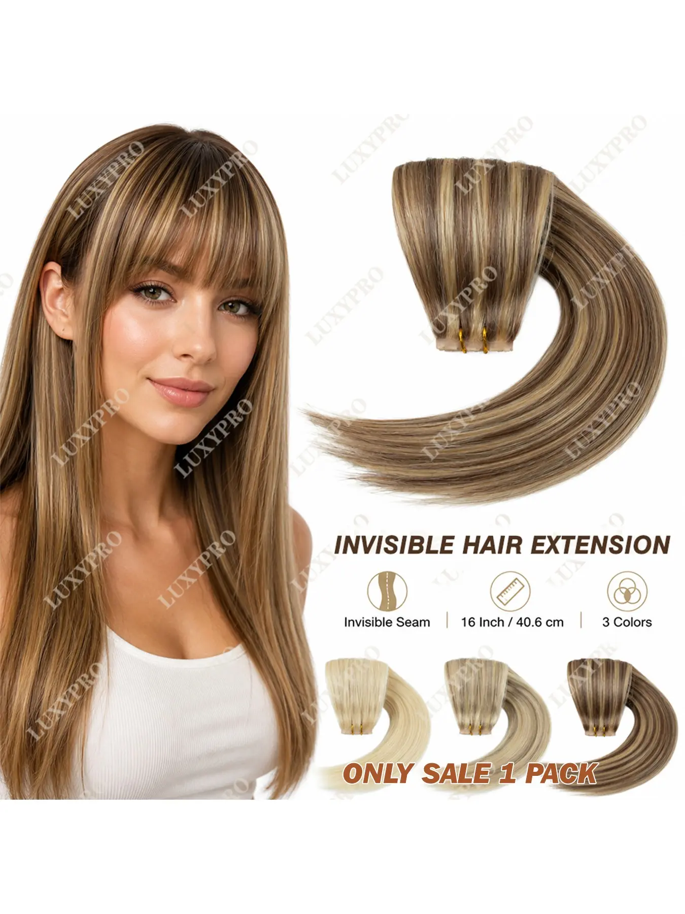 PU Weft Hair Extensions for Women, 12/16/ Inch Straight Highlighted Hair Weft, Seamless Invisible Extension for Added Length and Volume, Use with Tape Roll