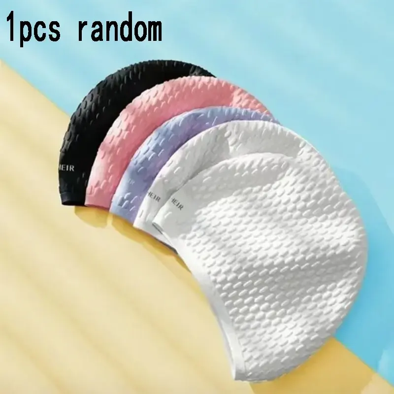 Large Silicone Swimming Cap, Anti-Slip Waterdrop Texture, Waterproof, Comfortable High Elasticity, Unisex Adult Swim Hat, Swim Caps