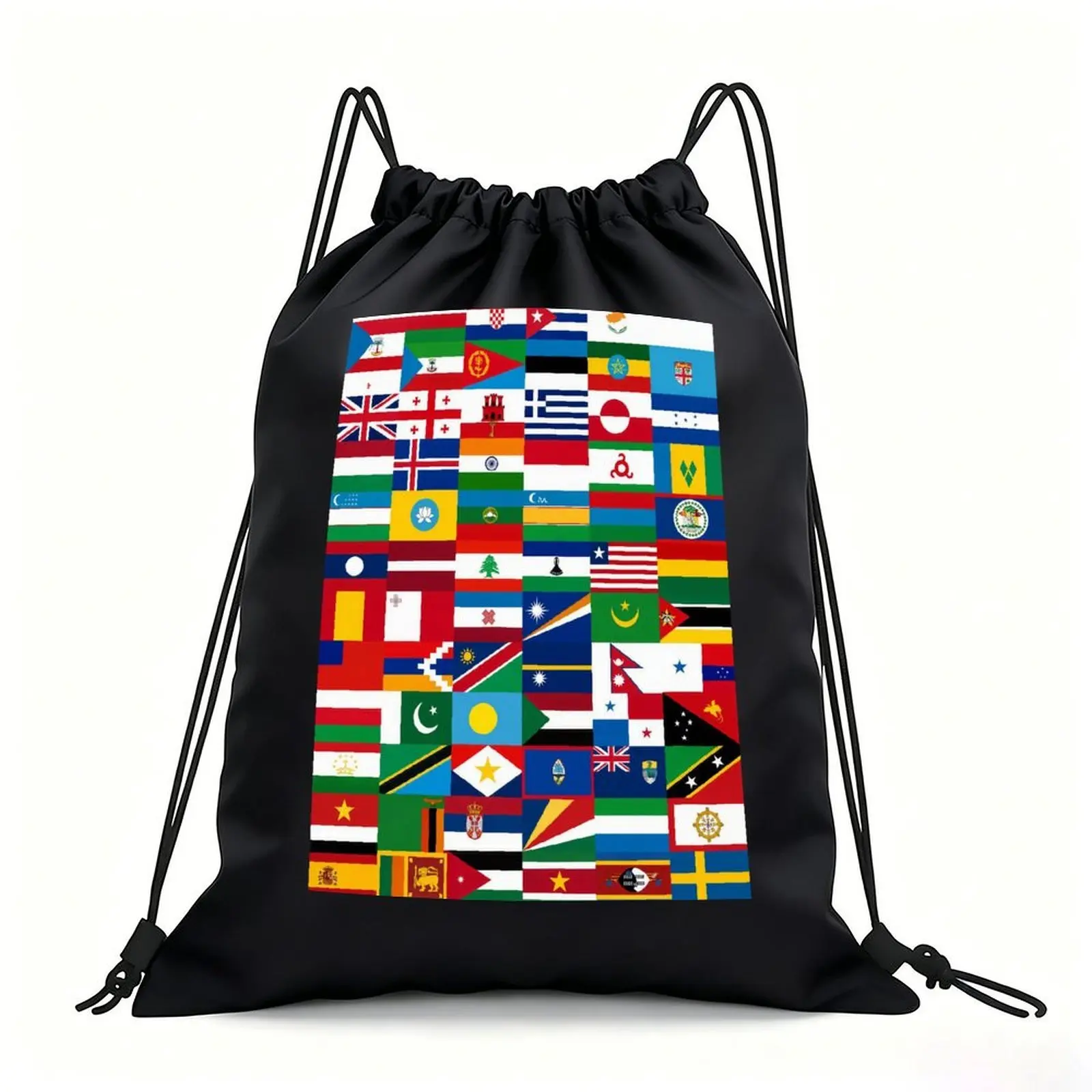 Portable Drawstring Sack Bag with Custom Graphic Print, Waterproof Polyester String Backpack for Gym Workout Swimming Hiking