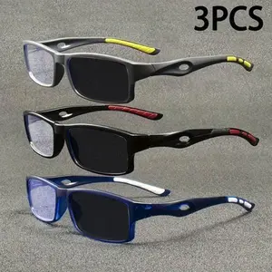 3PCS New Men's and Women's Fashion Retro Square Trendy High-Definition Reading Photochromic Glasses - Elegant Literary Minimalist PC Material,  10 to  4.0 Diopter, Lightweight and Durable, Suitable for Daily Outings, Computer Work, and Gaming