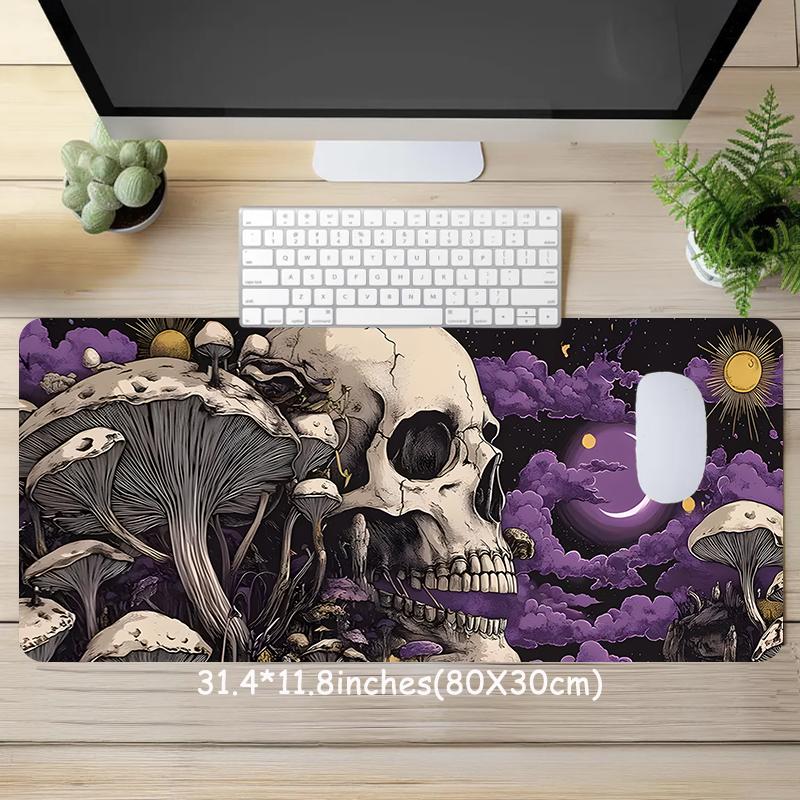 Skull & Mushroom Pattern Mouse Pad, Large Gaming Mouse Pad, Aesthetic Desktop Decoration Protective Pad, Non-slip Rubber Pad for Laptop, Desktop Computer Games