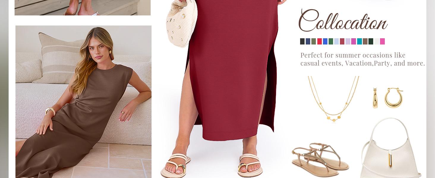 Women Summer Casual Sleeveless Maxi Dress 2026 Crewneck Loose Split Wrinkle-Free Beach Travel Vacation Long Sundress Women Summer Casual Sleeveless Maxi Dress 2026 Crewneck Loose Split Wrinkle-Free Beach Travel Vacation Long Sundress
